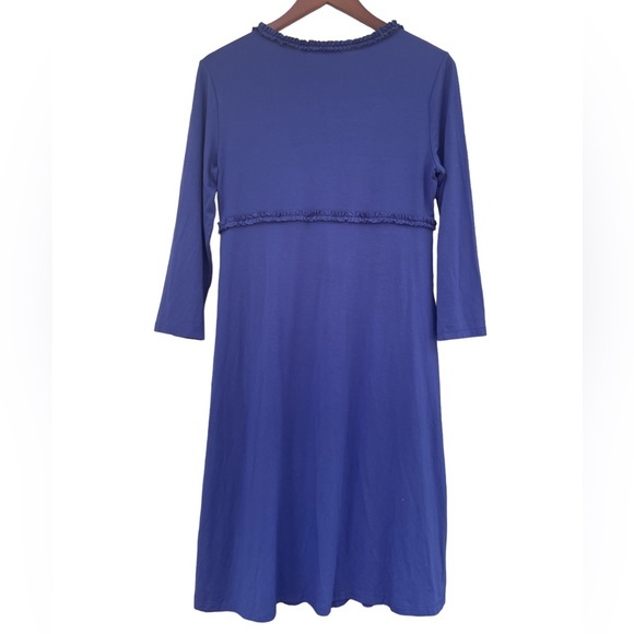 Boden Scoop Neck Blue Viscose‎ Midi Dress Empire Waist Long Sleeved Size 10P - Picture 3 of 7